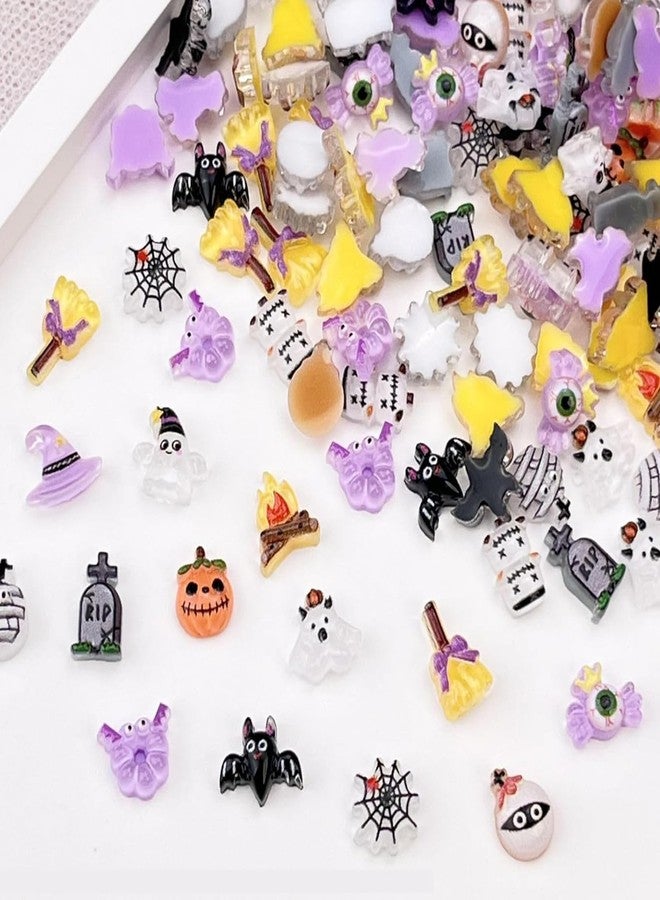 Jremg Halloween Nail Art Charms - Cute Ghost Pumpkin Mini Resin Nail Rhinestones Design - Cartoon Bandage Web Ghost Tombstone Hat Flatback Supplies - 40Pcs - Image 1