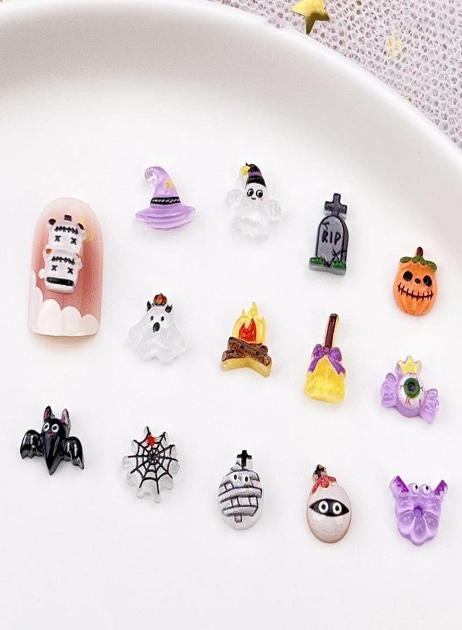 Jremg Halloween Nail Art Charms - Cute Ghost Pumpkin Mini Resin Nail Rhinestones Design - Cartoon Bandage Web Ghost Tombstone Hat Flatback Supplies - 40Pcs - Image 3