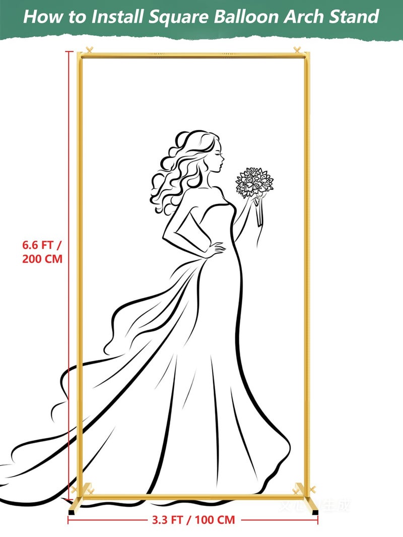 JEBUTU Gold Wedding Arch Backdrop Stand, 6.6 * 3.3FT Square Backdrop Stand Balloon Flower Metal Frame for Ceremony, Anniversary, Party, Birthday,Baby Shower Photo Booth Decoration - Image 2