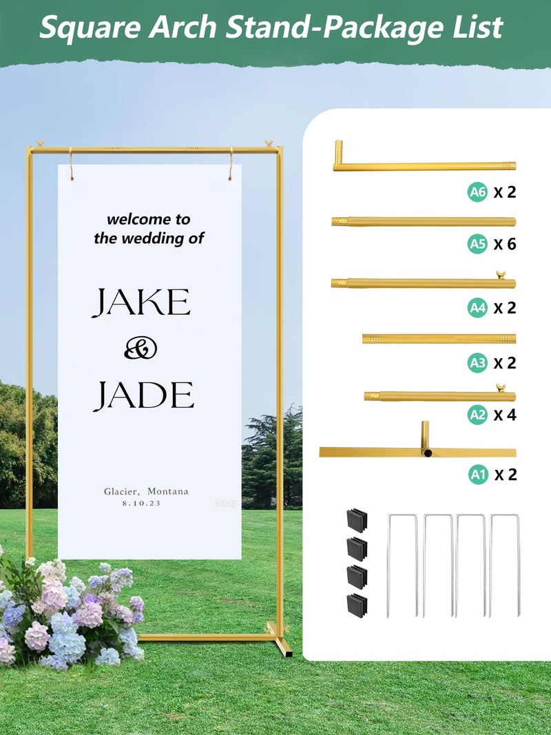 JEBUTU Gold Wedding Arch Backdrop Stand, 6.6 * 3.3FT Square Backdrop Stand Balloon Flower Metal Frame for Ceremony, Anniversary, Party, Birthday,Baby Shower Photo Booth Decoration - Image 4