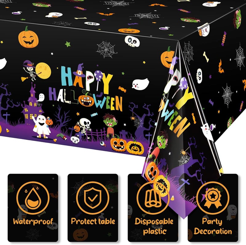 Tiamon 3 Pack Halloween Plastic Tablecloth Halloween Black Rectangle Tablecloth Pumpkin and Ghost Tablecover Waterproof Spillproof Wipeable Tablecover for Dinner Party Supplies 54 x 108 Inch - Image 4