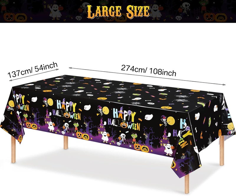 Tiamon 3 Pack Halloween Plastic Tablecloth Halloween Black Rectangle Tablecloth Pumpkin and Ghost Tablecover Waterproof Spillproof Wipeable Tablecover for Dinner Party Supplies 54 x 108 Inch - Image 2