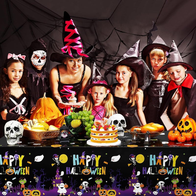 Tiamon 3 Pack Halloween Plastic Tablecloth Halloween Black Rectangle Tablecloth Pumpkin and Ghost Tablecover Waterproof Spillproof Wipeable Tablecover for Dinner Party Supplies 54 x 108 Inch - Image 5