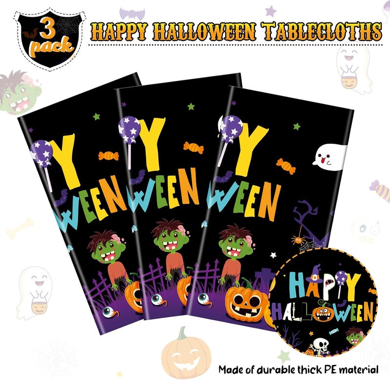Tiamon 3 Pack Halloween Plastic Tablecloth Halloween Black Rectangle Tablecloth Pumpkin and Ghost Tablecover Waterproof Spillproof Wipeable Tablecover for Dinner Party Supplies 54 x 108 Inch - Image 3