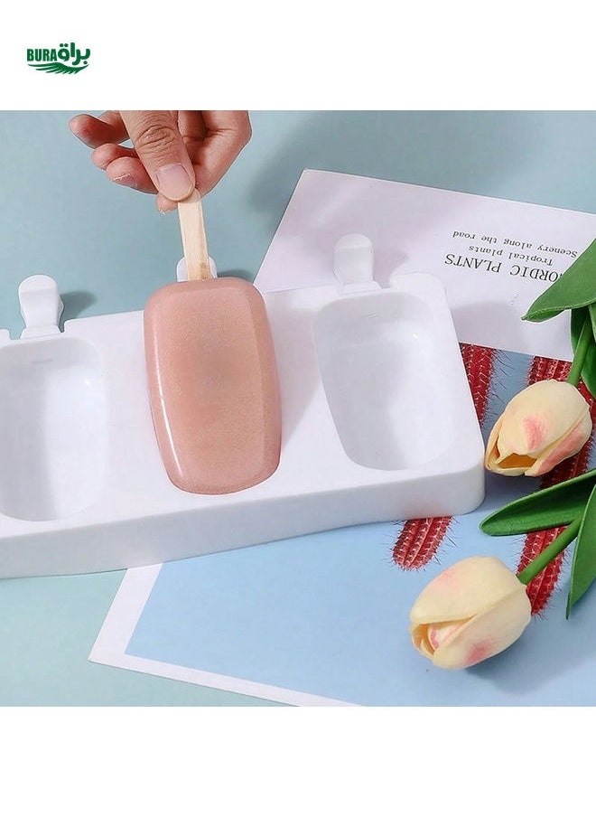 Generic - 1PC Reusable Silicone Ice Cream Mold Set, 4 Cavities Popsicle Maker, Easy Release DIY Ice Pop Molds For Homemade Popsicles - Without Battery - Image 1