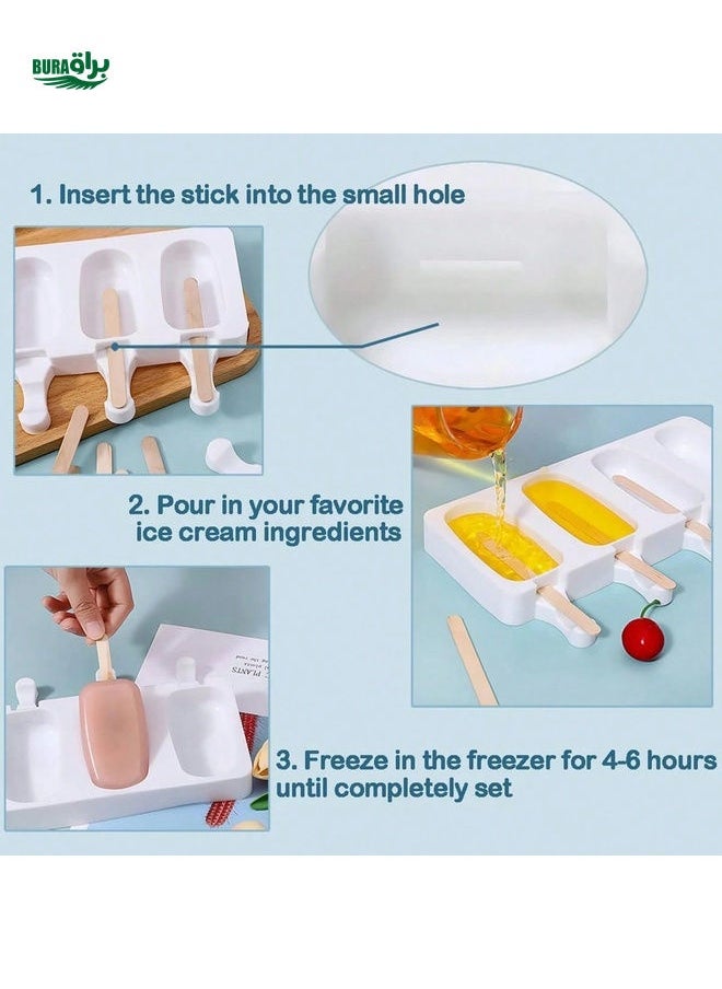 Generic - 1PC Reusable Silicone Ice Cream Mold Set, 4 Cavities Popsicle Maker, Easy Release DIY Ice Pop Molds For Homemade Popsicles - Without Battery - Image 1