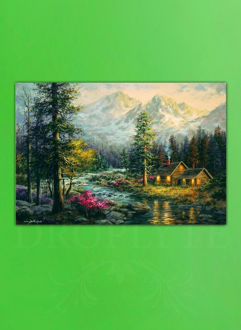 Droplyte Huts with Green Mountains Painting Decorative Wall Art Wall Decor Card Board MDF Home Decor for Living Room, Drawing Room, Office Room and Bedroom 60CM x 40CM  - Image 2