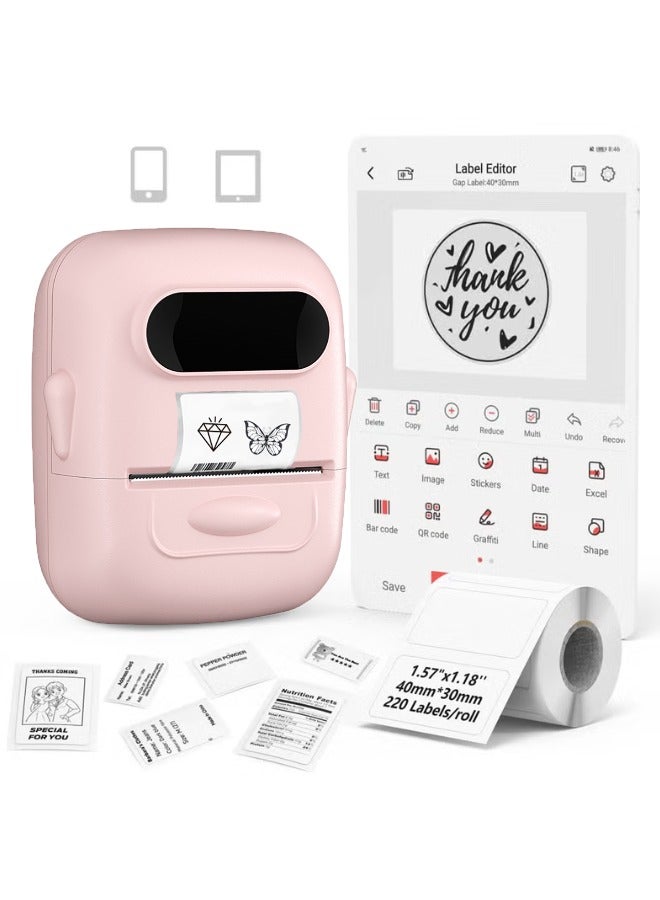 Marklife Label Maker, Bluetooth Label Maker, Sticker Label Maker, Mini Label Printer, Thermal Printer for Tag, Kitchen, Clothes, Food, Barcode, Price, Pink(With 1 Roll Label) - Image 1