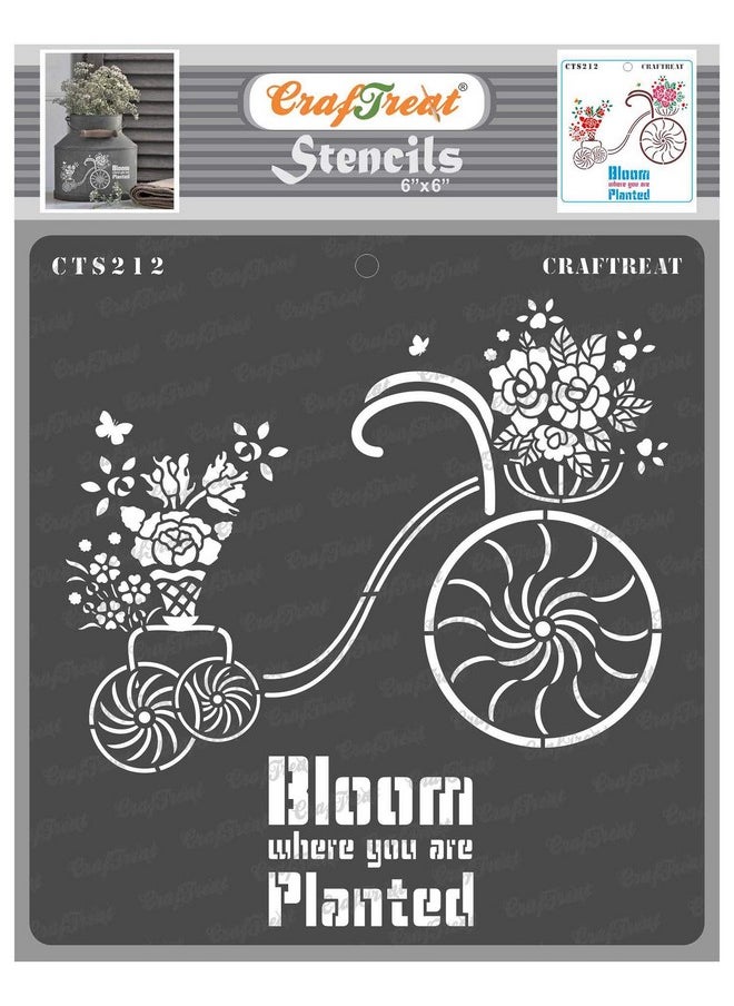 CrafTreat Bicycle Stencils For Painting On Wood Canvas Paper Fabric Floor Wall And Tile Blooming Plants 6X6 Inches Reusable Diy Art And Craft Stencils For Home Decor Flower Stencil  - Image 1