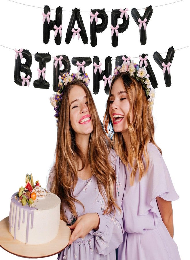 Chictry Bow Theme Party Decorations Happy Birthday Balloons Banner 16 Inch Mylar Foil Letters for Girl Woman Birthday, Princess, Coquette Party Supplies - Image 3