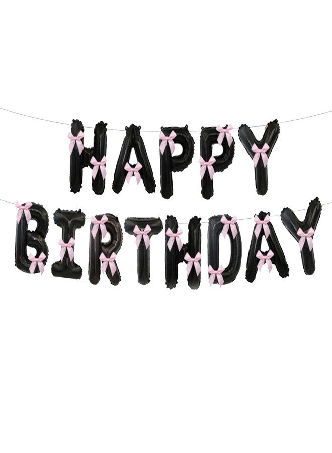 Chictry Bow Theme Party Decorations Happy Birthday Balloons Banner 16 Inch Mylar Foil Letters for Girl Woman Birthday, Princess, Coquette Party Supplies - Image 1