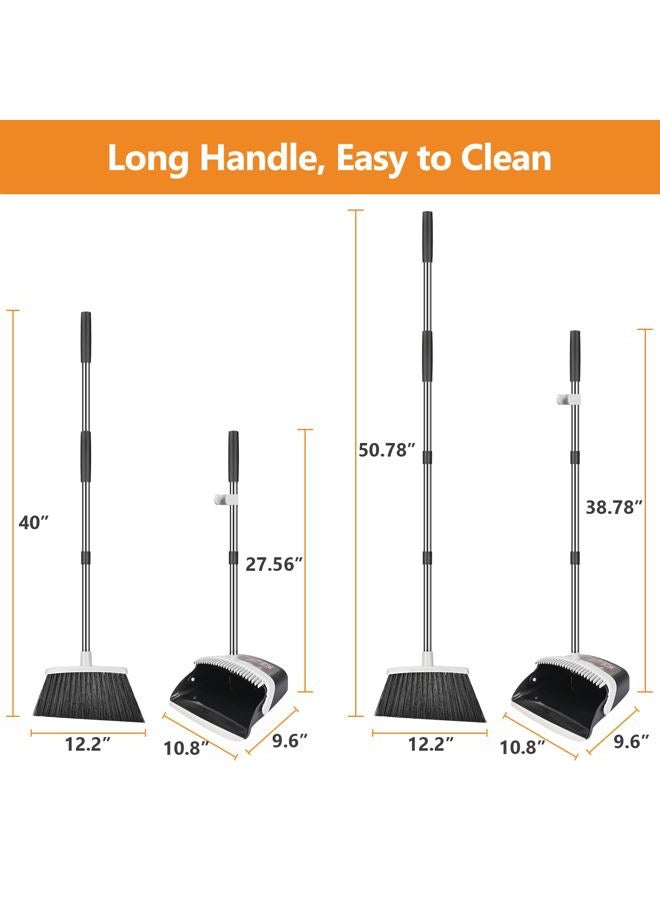 Folews Broom and Dustpan Set, Heavy Duty Dust Pan and Broom with Long Handle 55 Inch Broom with Dustpan Combo Set for Home Kitchen Indoor Outdoor Sweeping Broom for Floor Cleaning - Gray - Image 4