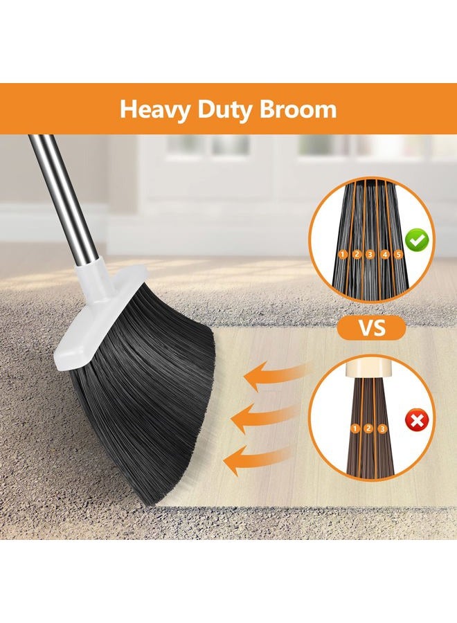Folews Broom and Dustpan Set, Heavy Duty Dust Pan and Broom with Long Handle 55 Inch Broom with Dustpan Combo Set for Home Kitchen Indoor Outdoor Sweeping Broom for Floor Cleaning - Gray - Image 5