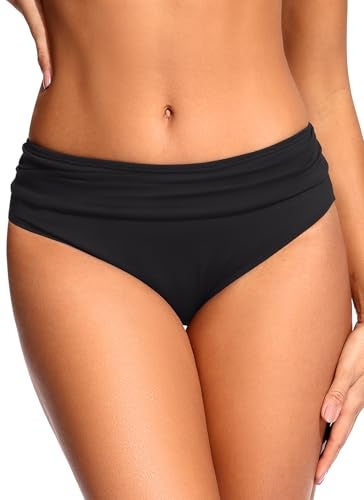 Zmart Women Full Coverage Ruched Bikini Bottoms Tummy Control Swim Bottoms Scrunch Ruffle Bathing Suit Bottom Black M - Image 4
