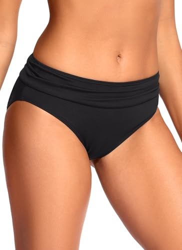 Zmart Women Full Coverage Ruched Bikini Bottoms Tummy Control Swim Bottoms Scrunch Ruffle Bathing Suit Bottom Black M - Image 5