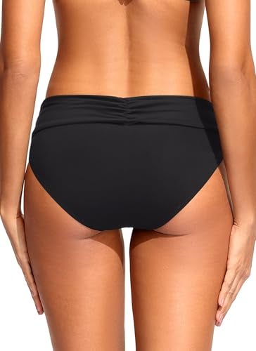 Zmart Women Full Coverage Ruched Bikini Bottoms Tummy Control Swim Bottoms Scrunch Ruffle Bathing Suit Bottom Black M - Image 2