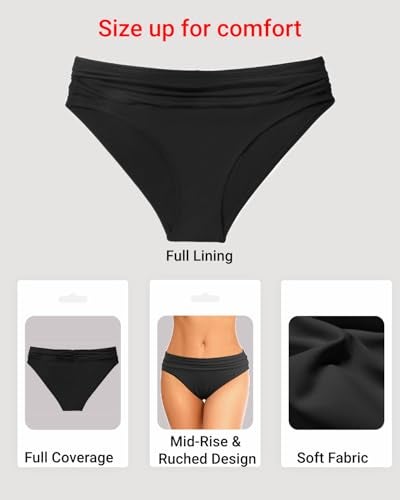 Zmart Women Full Coverage Ruched Bikini Bottoms Tummy Control Swim Bottoms Scrunch Ruffle Bathing Suit Bottom Black M - Image 3