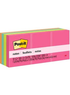 Post It Post-it Sticky Notes 12 pads/pack 38mm x 51mm 100 sheets/pad Neon Colors  - Image 1