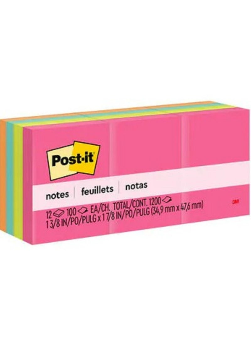 Post It - Post-it Sticky Notes 12 pads/pack 38mm x 51mm 100 sheets/pad Neon Colors - Image 1