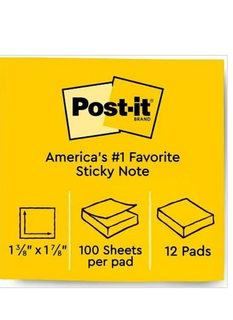 Post It - Post-it Sticky Notes 12 pads/pack 38mm x 51mm 100 sheets/pad Neon Colors - Image 1