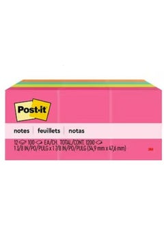 Post It Post-it Sticky Notes 12 pads/pack 38mm x 51mm 100 sheets/pad Neon Colors  - Image 2
