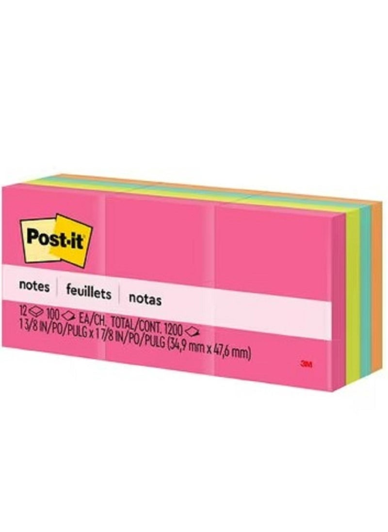 Post It - Post-it Sticky Notes 12 pads/pack 38mm x 51mm 100 sheets/pad Neon Colors - Image 1