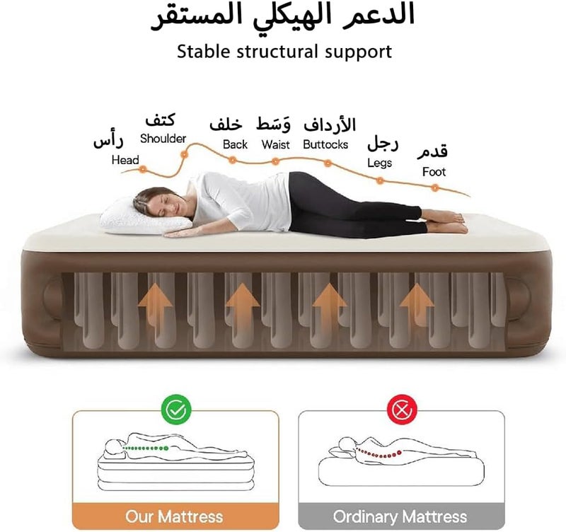 مرتبة هوائية قابلة للنفخ تلقائيًا محمولة مع مضخة مدمجة - ناعمة وصديقة للبشرة للاستخدام المنزلي، والتخييم والضيوف - Image 4