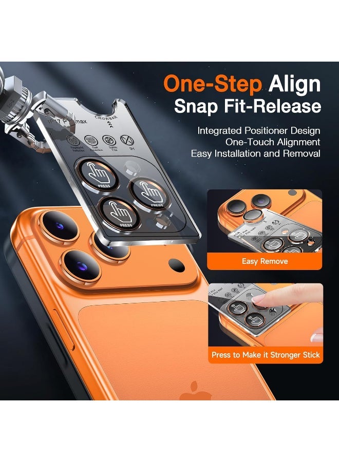 X-level Camera Protective Film Compatible With Iphone 17 Pro Max/17 Pro, Metal Aluminum Alloy Tempered Glass Protective Cover, Scratch Resistant HD Clarity Ultra-Thin 9H Tempered Glass, Independent Metal Lens, Protective Case Friendly, Orange Titanium Metal - Image 3