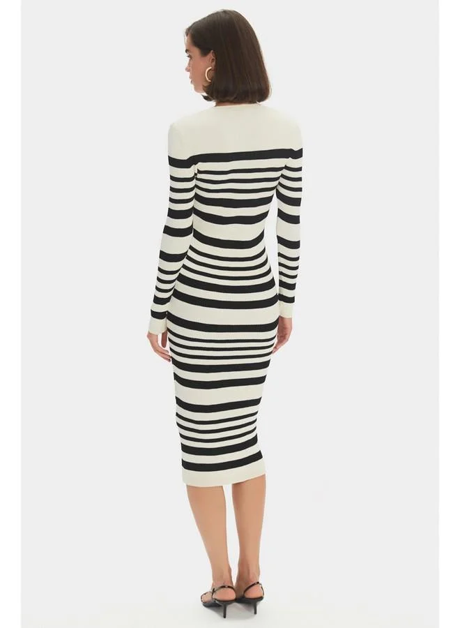 JUNE June Women Striped Midi Knitwear Dress Ecru