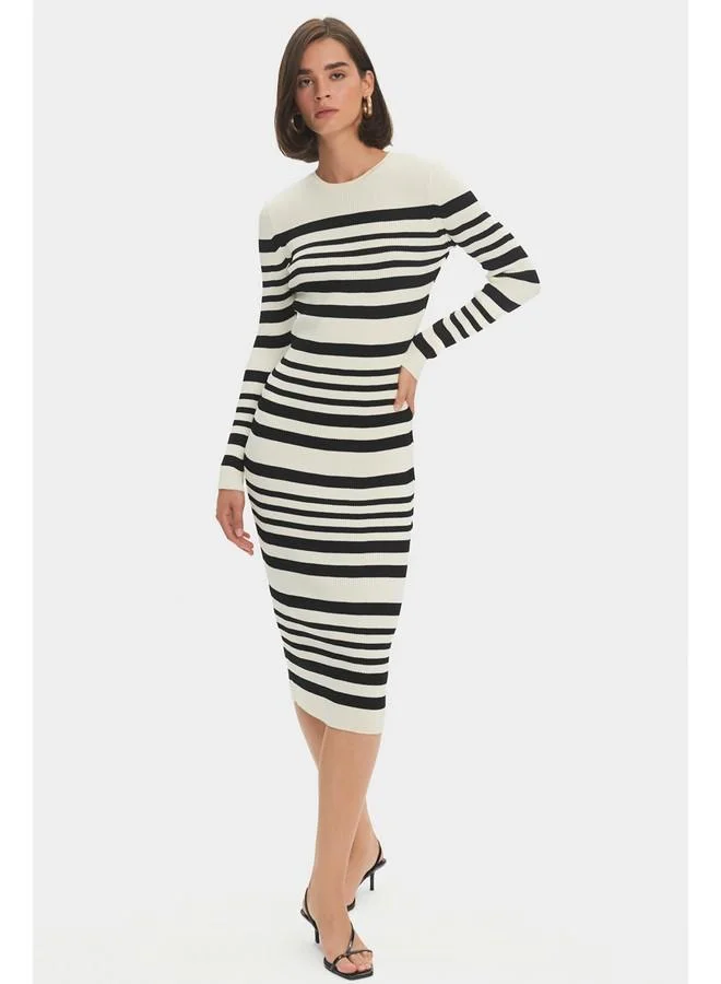 JUNE June Women Striped Midi Knitwear Dress Ecru