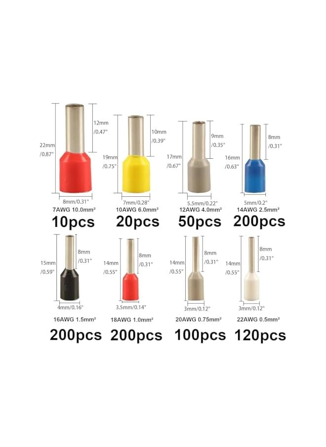 Wire Ferrule Kit, 900PCS AWG 22-7 Pin Terminal Connectors Wire Ferrule Kit,Wire Ferrules for Electric, Wire Ferrules Terminals Kit with 8 Types, Industrial, Power Control System, Etc
