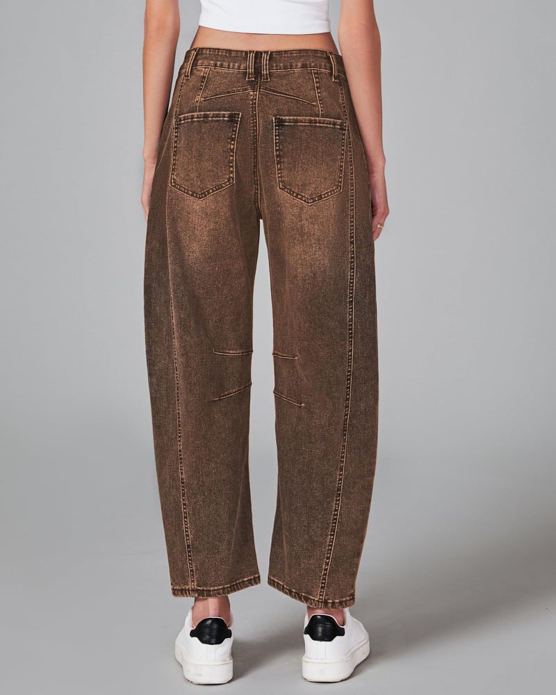 GRAPENT Womens Jeans Stretchy Cute Barrel Jeans Balloon Jean Pants Women High Waisted Jean Pants for Women High Waist Ankle Denim Trousers Brown Color Root Beer XX-Large Size 20 Size 22 - Image 2