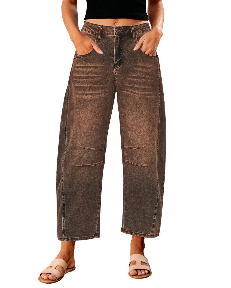 GRAPENT Womens Jeans Stretchy Cute Barrel Jeans Balloon Jean Pants Women High Waisted Jean Pants for Women High Waist Ankle Denim Trousers Brown Color Root Beer XX-Large Size 20 Size 22 - Image 1