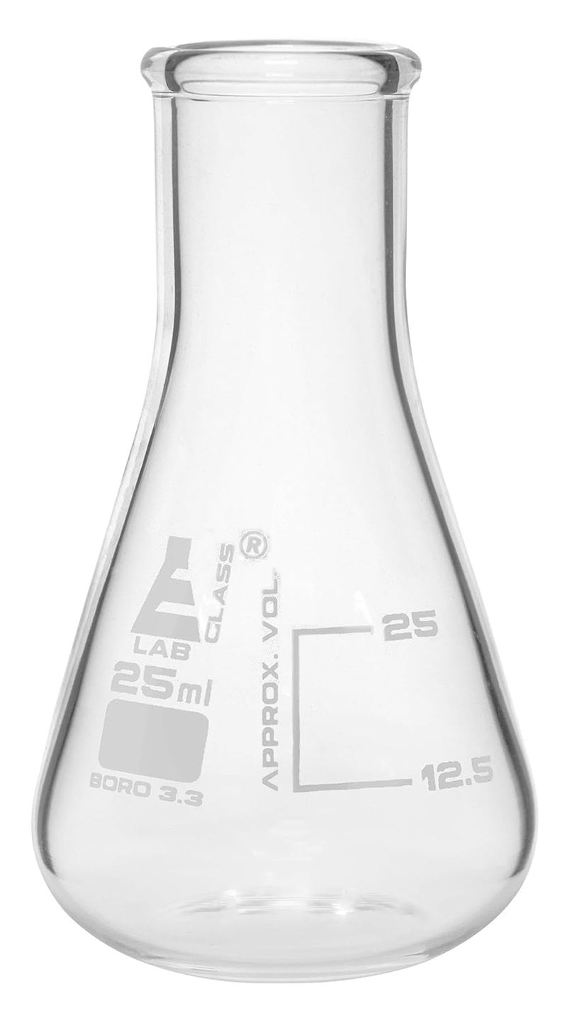 EISCO - 12 Pack Erlenmeyer 25mL Borosilicate Glass Narrow Neck Conical Flasks with Graduations for Laboratory and Classroom Use - Image 2
