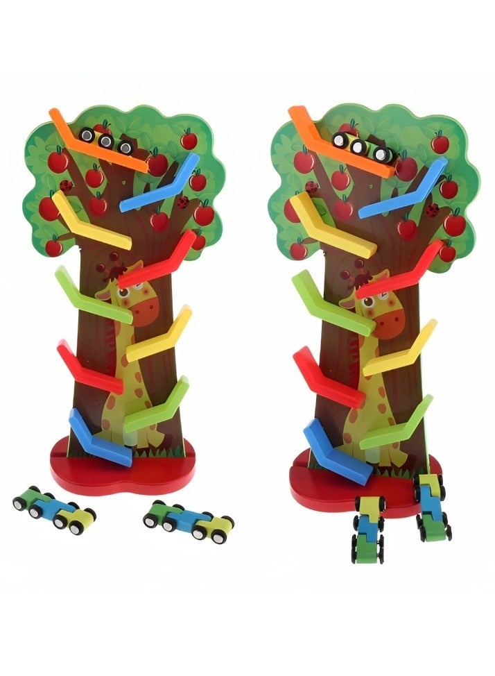 فروت تري لعبة سباق السيارات الخشبية من 9 مسارات مصمم لسباق السيارات المنحدر، مجموعة سباق السيارات من منتيسوري للأطفال الصغار، ألعاب مخصصة للتعلم المبكر، هدية رائعة للأولاد والبنات - Image 2