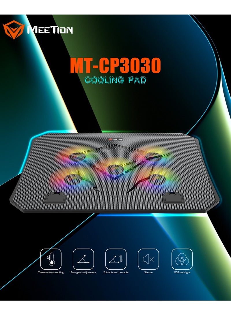 Meetion Laptop Gaming Cooling Pad 9-15.6Inch 5 Fans Dual USB RGB LED Illuminated Lightweight Quick Cooling Aluminum Alloy Grid with Adjustable Stand  - Image 2