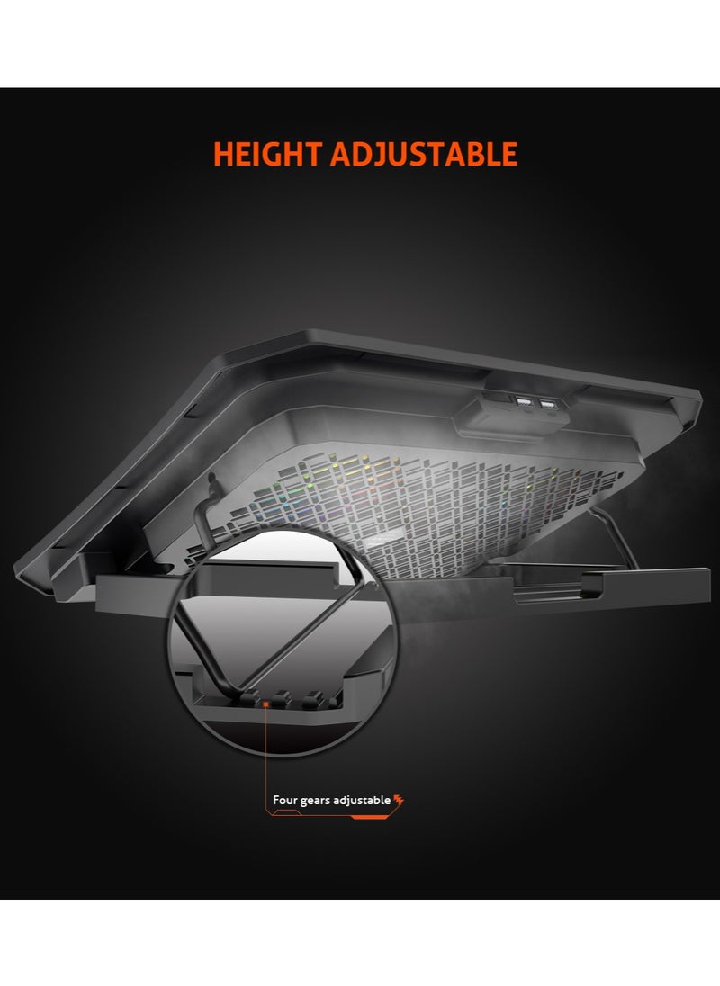 Meetion Laptop Gaming Cooling Pad 9-15.6Inch 5 Fans Dual USB RGB LED Illuminated Lightweight Quick Cooling Aluminum Alloy Grid with Adjustable Stand  - Image 5