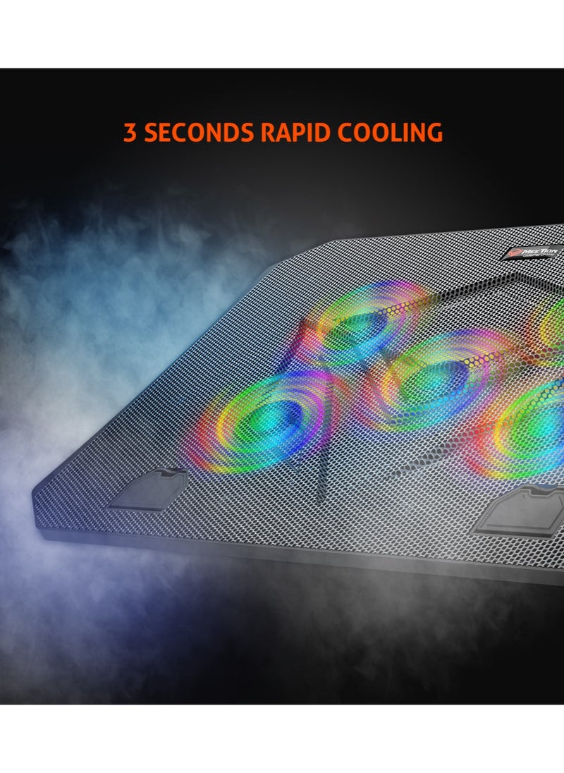 Meetion - Laptop Gaming Cooling Pad 9-15.6Inch 5 Fans Dual USB RGB LED Illuminated Lightweight Quick Cooling Aluminum Alloy Grid with Adjustable Stand - Image 1