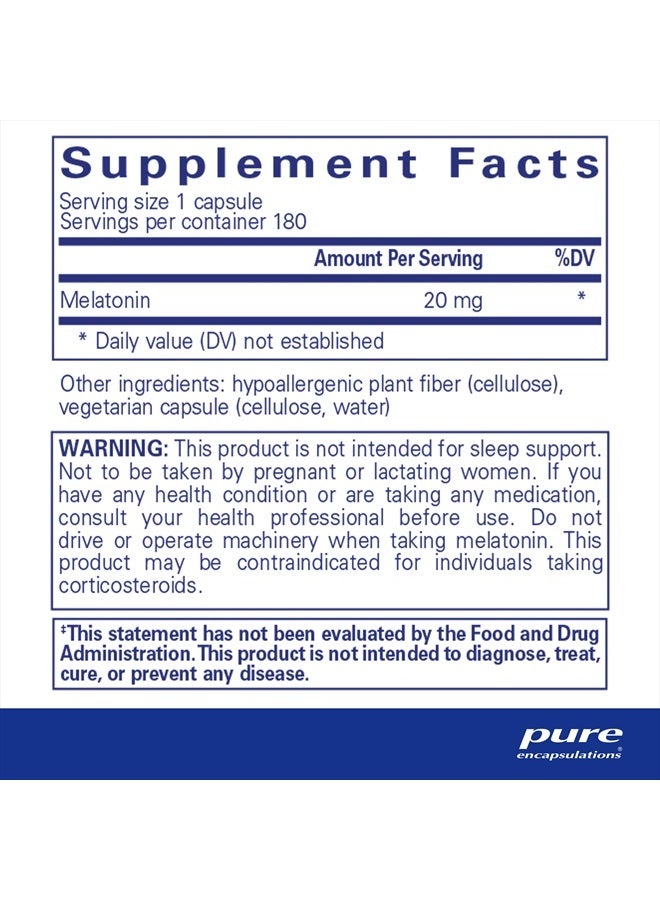 Pure Encapsulations Melatonin 20 mg - Not Intended for Sleep Support - for Immune System & Healthy Cells - 99.5% Purity Melatonin - Gluten Free & Non-GMO - 180 Capsules - Image 2
