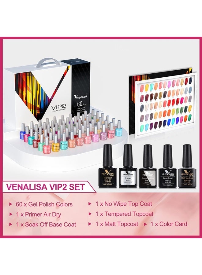 V VENALISA VENALISA VIP2 Set 60 Colors 7.5ml Gel Nail Polish Kit with Base Top Matt Coat,Soak Off UV LED Nail Gel Polish with Colors Card Nail Art Starter Manicure Salon - Image 4