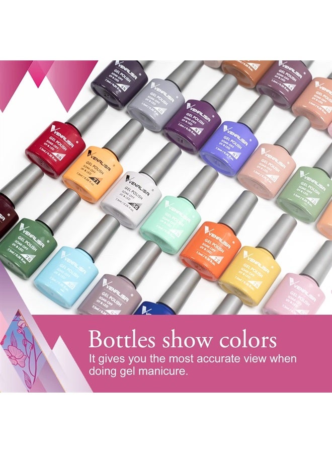 V VENALISA VENALISA VIP2 Set 60 Colors 7.5ml Gel Nail Polish Kit with Base Top Matt Coat,Soak Off UV LED Nail Gel Polish with Colors Card Nail Art Starter Manicure Salon - Image 2
