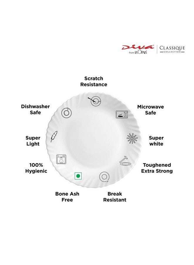 La Opala Diva Classique Collection Opal Glass Crockery | Full Plate Set of 6 | Citron Weave Design | for Dining & Gifting | Microwave Safe | 100% Vegetarian | Extra Strong | Super Light & White - Image 3