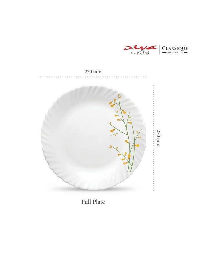 La Opala Diva Classique Collection Opal Glass Crockery | Full Plate Set of 6 | Citron Weave Design | for Dining & Gifting | Microwave Safe | 100% Vegetarian | Extra Strong | Super Light & White - Image 2