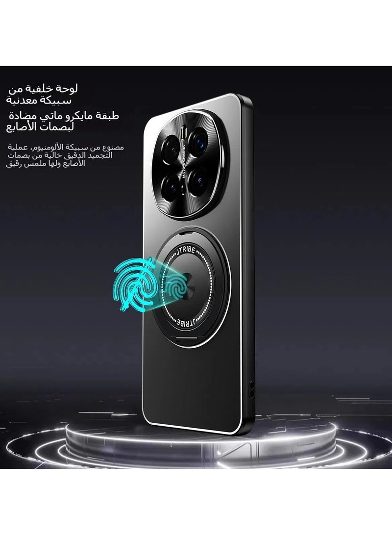 general Case Compatible with Honor Magic 7 Pro Metal Matte Case Compatible with Mag-Safe  Camera Lens Protection Shockproof Slim Phone Case Cover with 360 Rotatable Ring Stand - Image 4