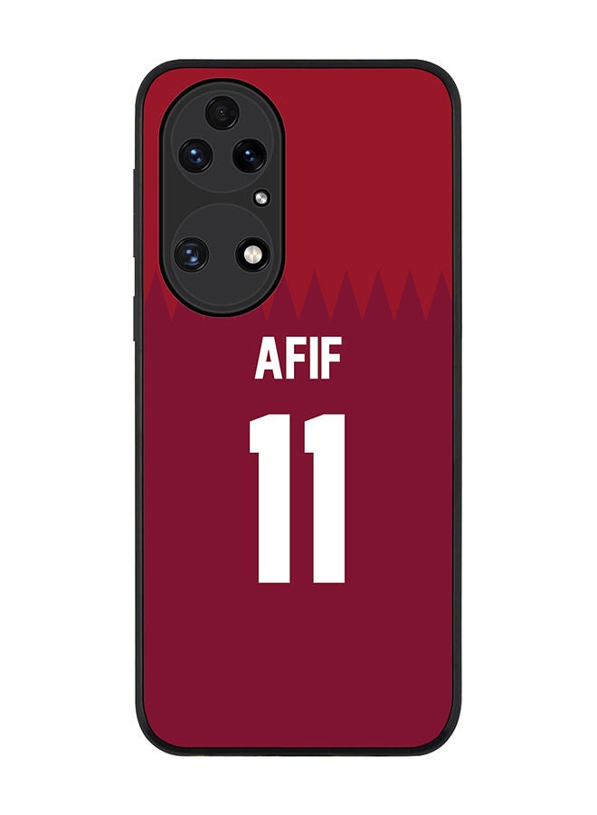 Stylizedd Rugged Black edge case for Huawei P50 Slim fit Soft Case Flexible Rubber Edges Anti Drop TPU Gel Thin Cover - Football Team - Qatar Player Name - Afif - Image 1