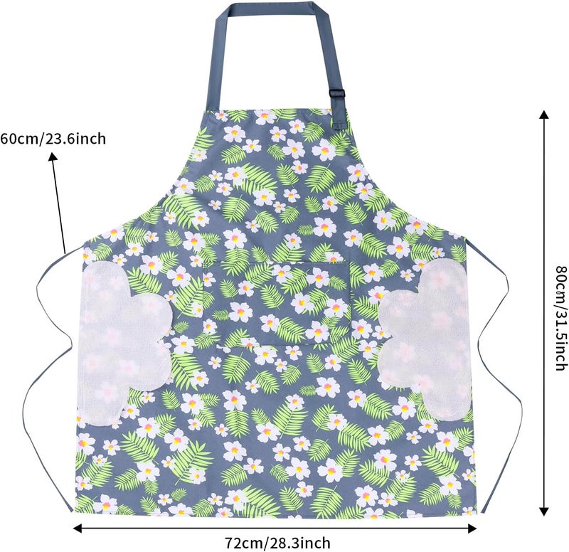 DILLMAN 2 Pack Floral Aprons with Pocket Blooming Womens Waterproof Adjustable Cooking Aprons Kitchen Gardening Salon - Image 2
