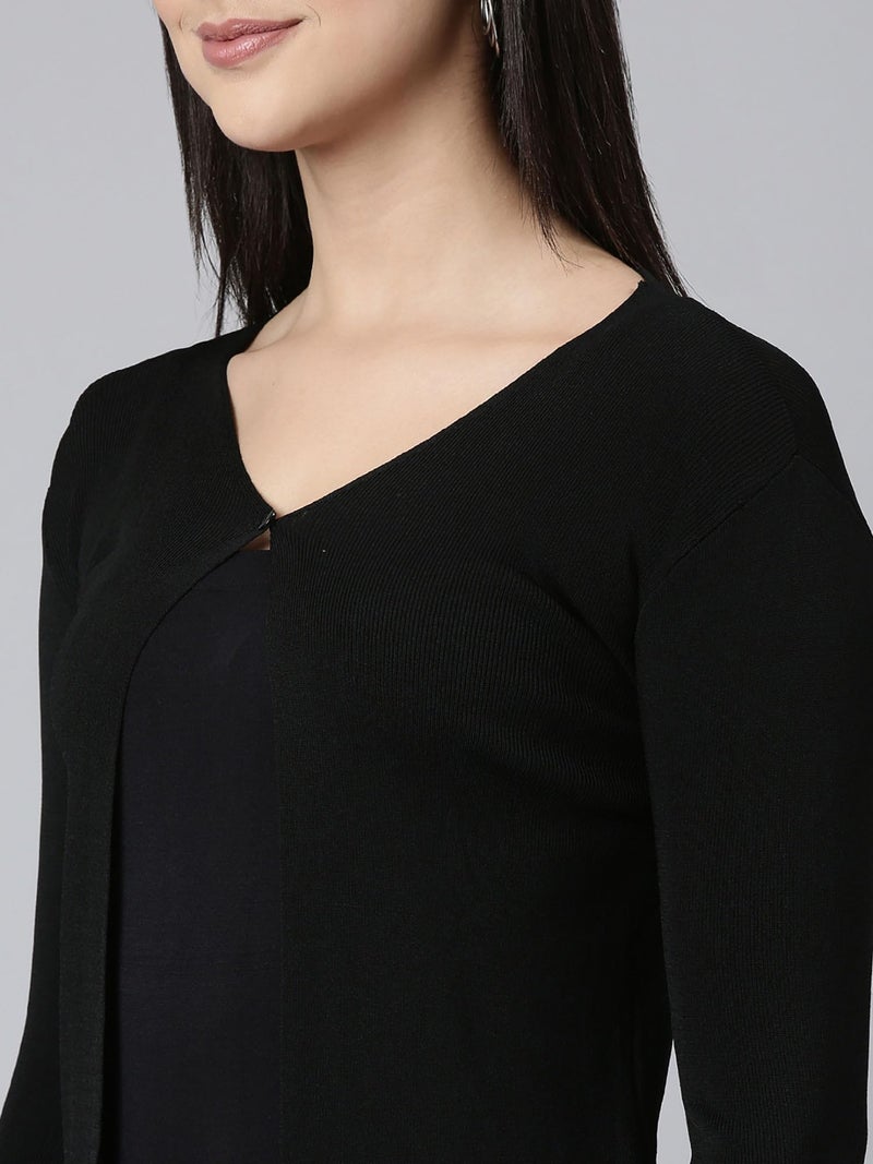 ICW Women's Acrylic Knitted Ribbed Cardigan Front-Open Top Full Sleeve Shrug Jacket for Girls ((ONE Size XS-S-M-L)(Bust Size 30-38 Inch) (in, Alpha, XS, Regular, Black) - Image 2