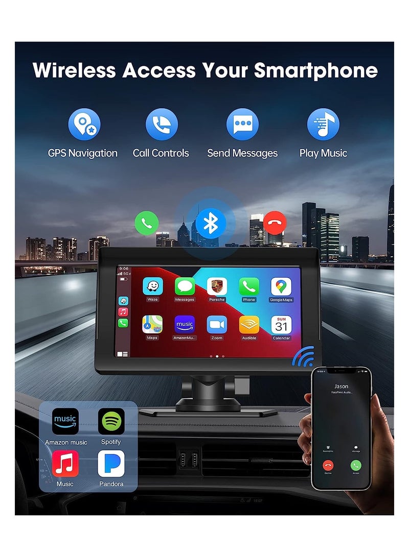 Wireless Apple Carplay  Android Auto for Car Stereo, Portable 7 Inch Apple Car Play Touch Screen Sync GPS Navigation Audio Car Radio Receiver for Car, Bluetooth, Siri, Multimedia Player, FM - Image 3