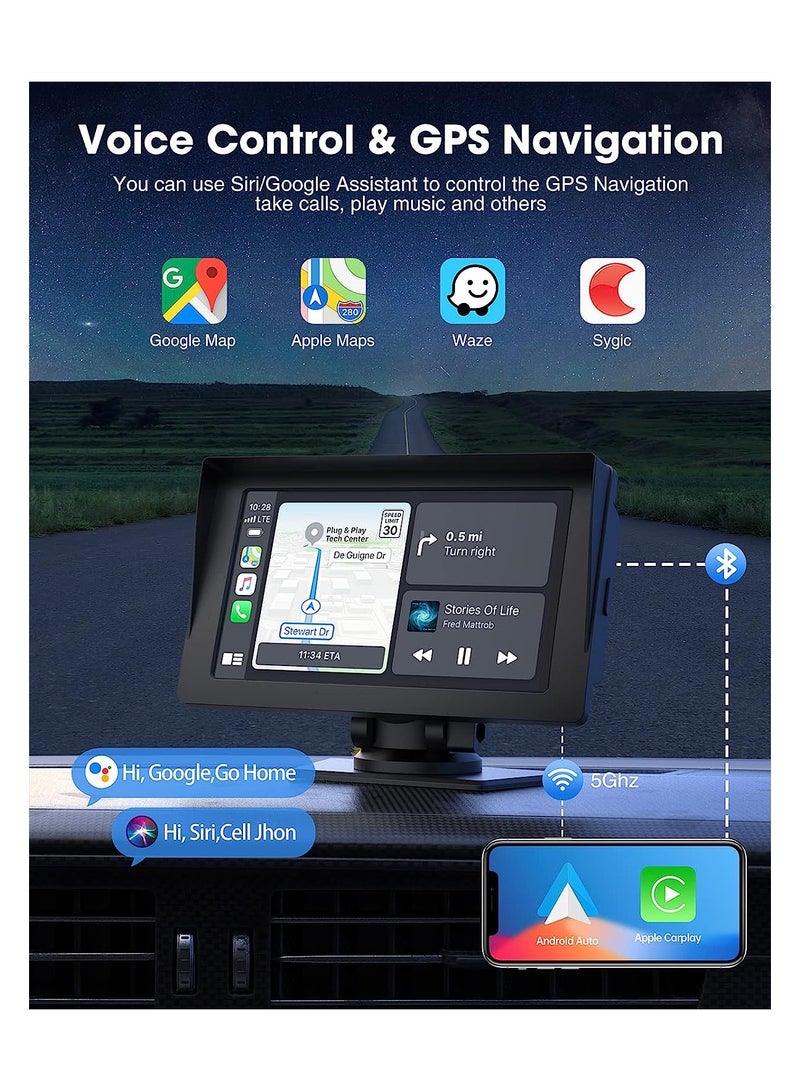 Wireless Apple Carplay  Android Auto for Car Stereo, Portable 7 Inch Apple Car Play Touch Screen Sync GPS Navigation Audio Car Radio Receiver for Car, Bluetooth, Siri, Multimedia Player, FM - Image 4
