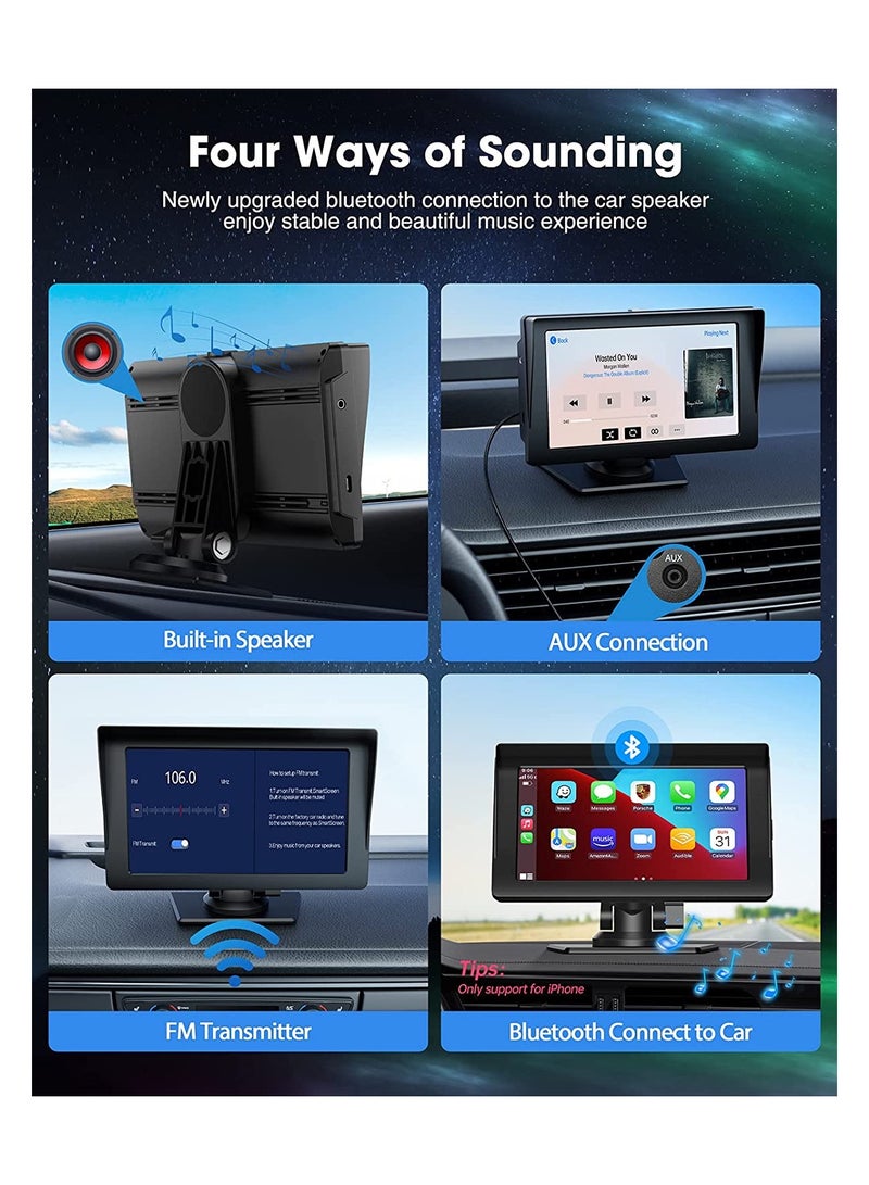 Wireless Apple Carplay  Android Auto for Car Stereo, Portable 7 Inch Apple Car Play Touch Screen Sync GPS Navigation Audio Car Radio Receiver for Car, Bluetooth, Siri, Multimedia Player, FM - Image 5